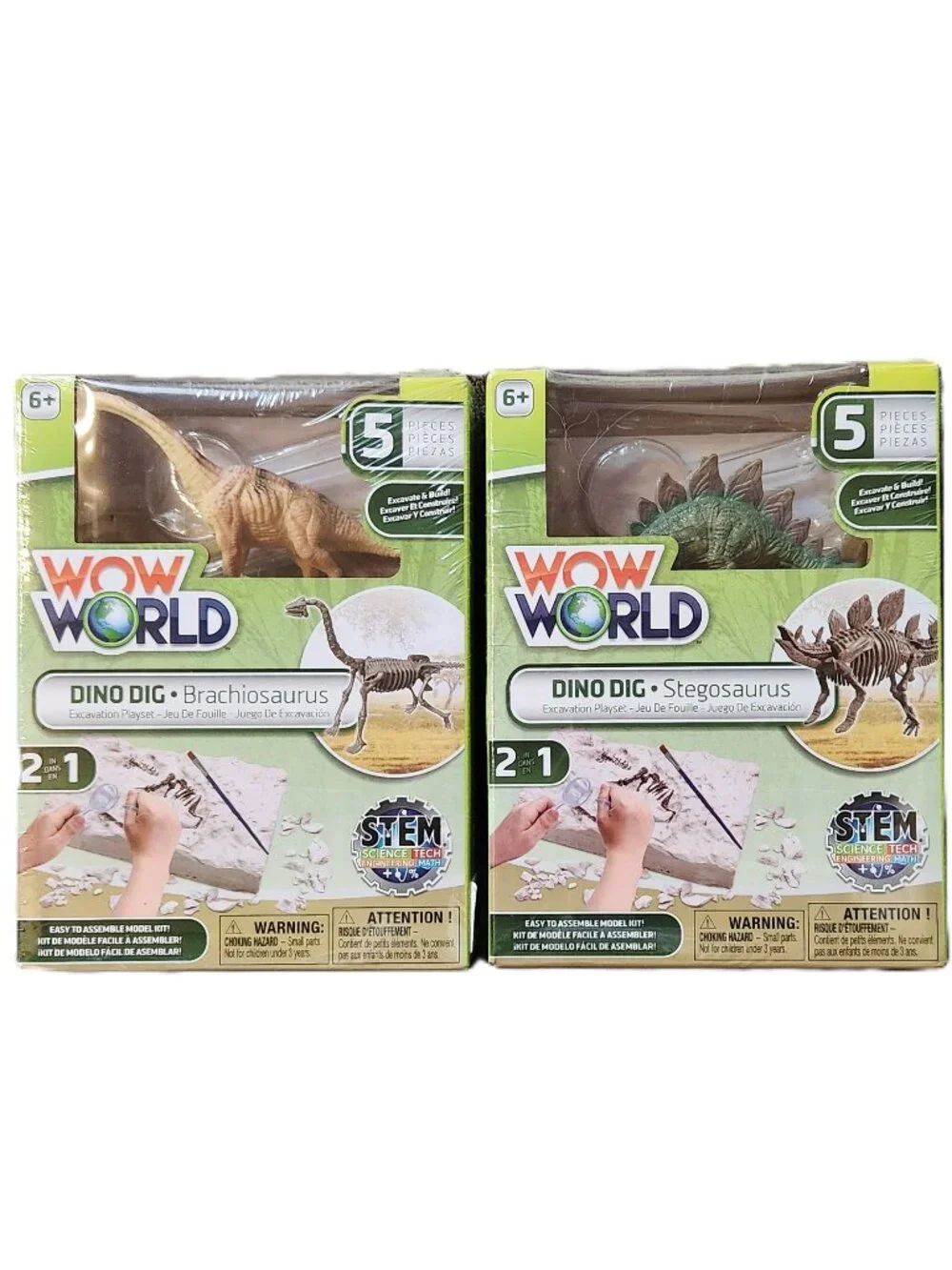 WOW WORLD DINO DIG - Dinosaur Excavation Playset - Set of Two (2) - NEW NIB